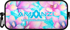 Amanzi Magnoli neoprene goggle case in vibrant multi-color design, protects goggles with soft, flexible material.