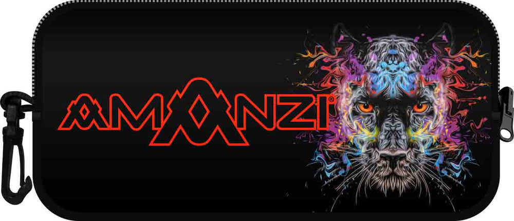 Amanzi Prowler neoprene goggle case in multi-color, designed to protect and store goggles securely.