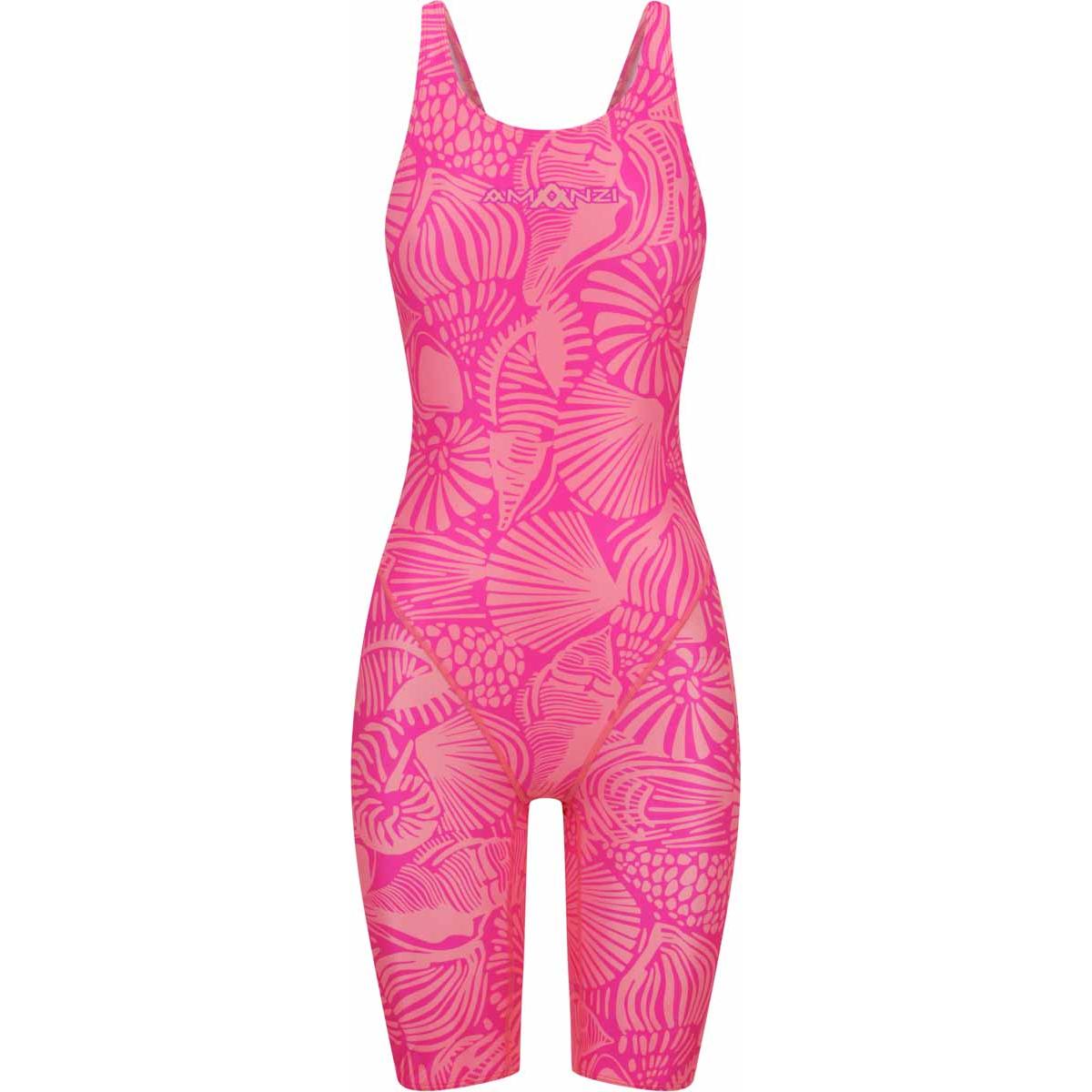Amani Girls Seaflair Pink Kneesuit with long sleeves and ocean-inspired design, suitable for active swimming and water sports.