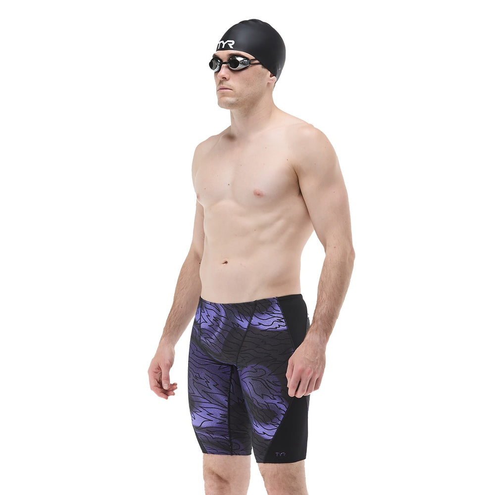 TYR men's Hodori jammer in smoke and black, featuring sleek swimwear design with a fitted, comfortable fit for competitive swimming.