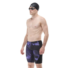 TYR men's Hodori jammer in smoke and black, featuring sleek swimwear design with a fitted, comfortable fit for competitive swimming.