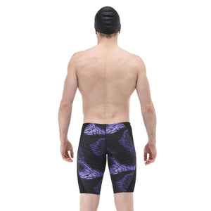 TYR men's Hodori jammer in smoke and black, showcasing athletic swimwear with a fitted design and TYR branding.