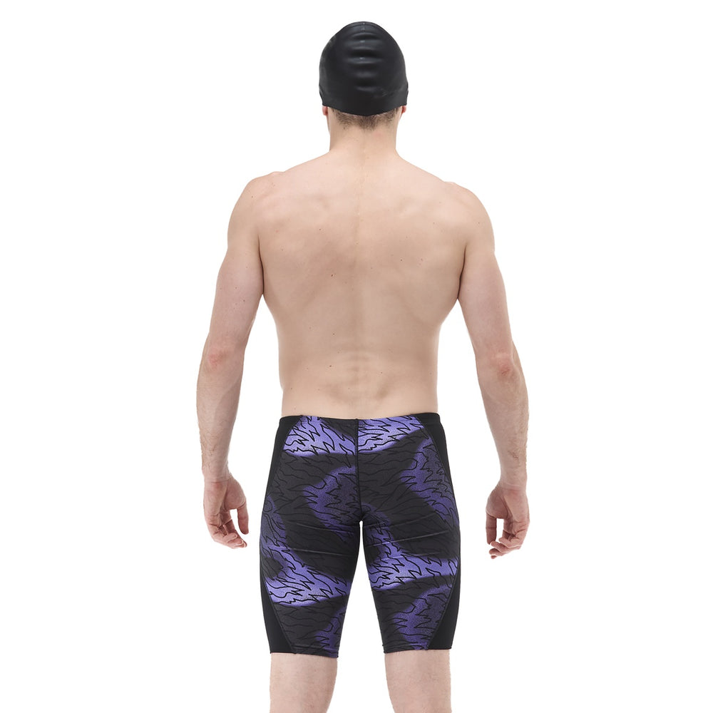 TYR men's Hodori jammer in smoke and black, showcasing athletic swimwear with a fitted design and TYR branding.