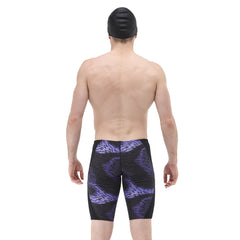 TYR men's Hodori jammer in smoke and black, showcasing athletic swimwear with a fitted design and TYR branding.