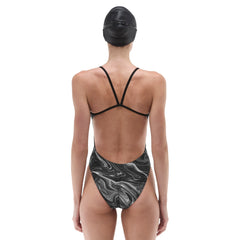 TYR womens Olea cutout swimsuit in titanium with sleek design and moderate coverage, perfect for swimming and beachwear.