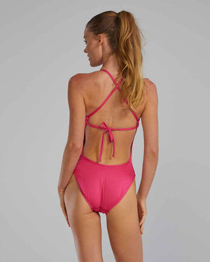 TYR Womens Solid Crosscut Tieback Swimsuit - Fuchsia | Allens Of Kingsbury