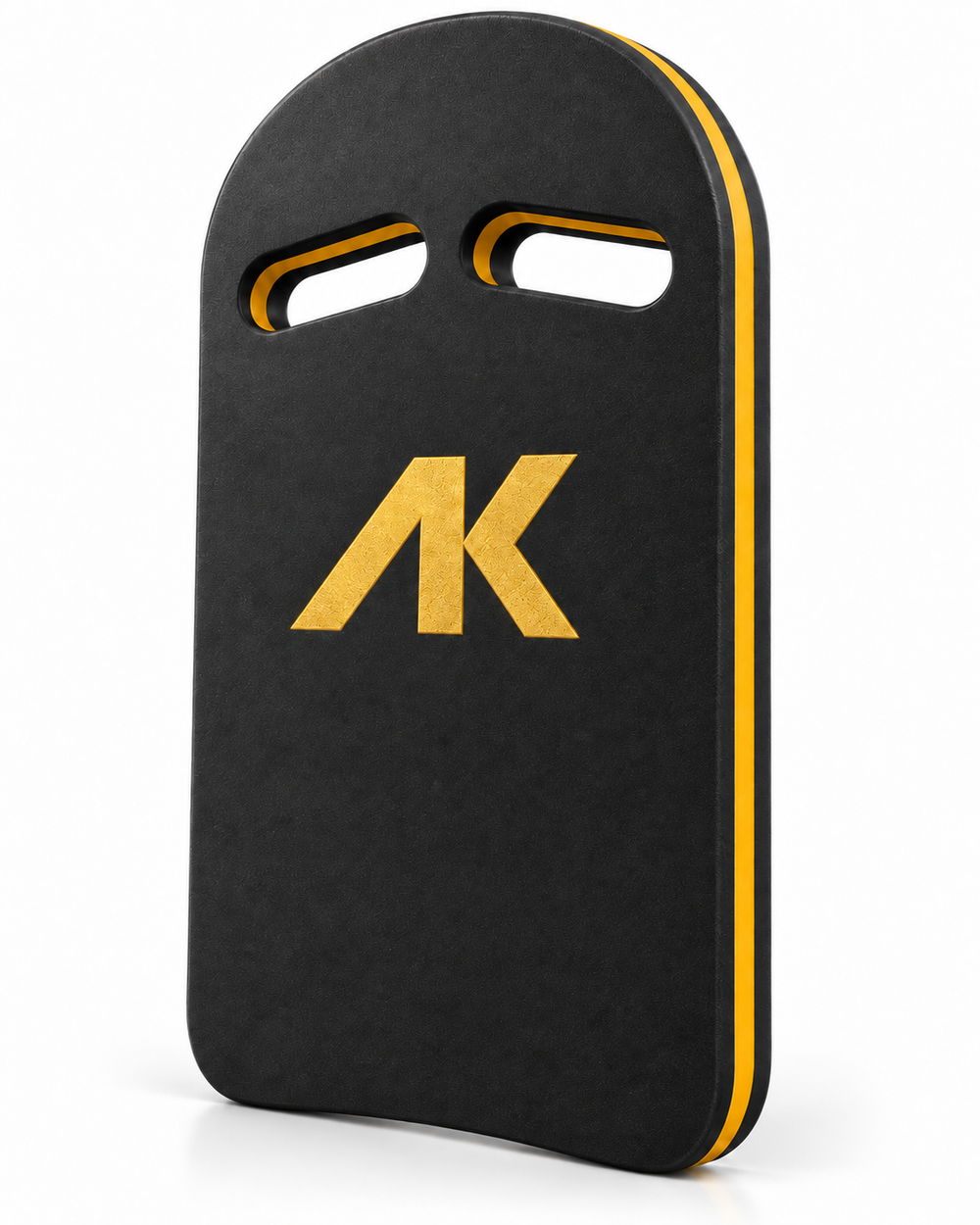 Black and gold AK kickboard with textured grip surface, designed for swimming or water exercise.