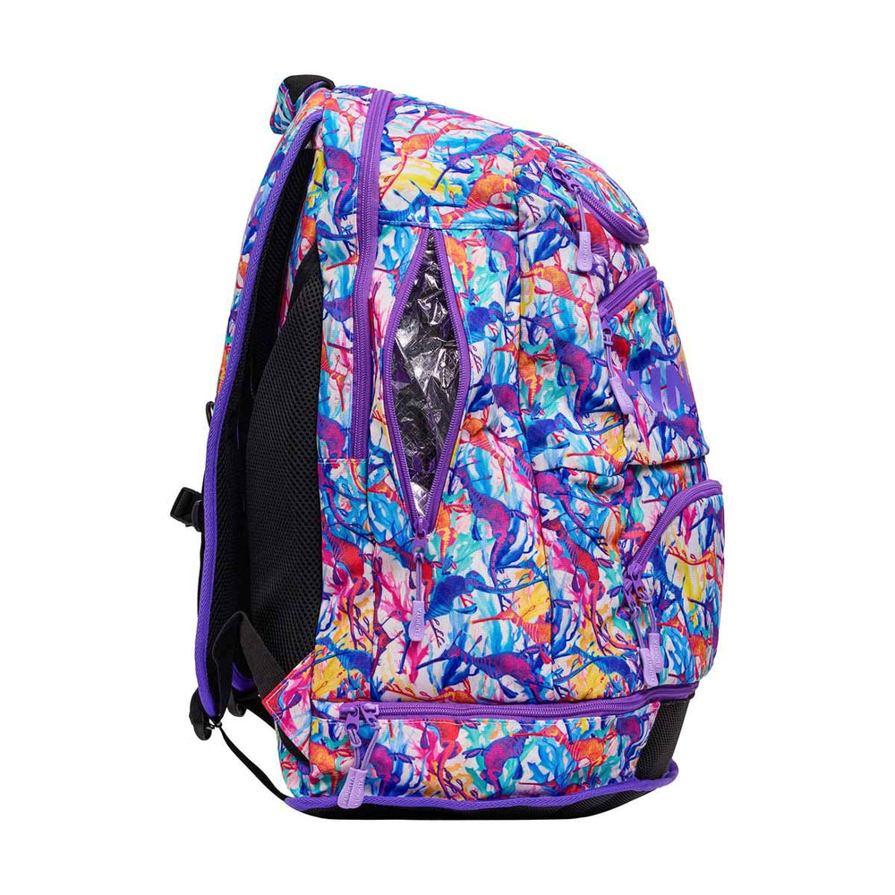 Way Funky Dreamy Weedy Elite Squad backpack in multi-color design, featuring vibrant patterns and adjustable straps.