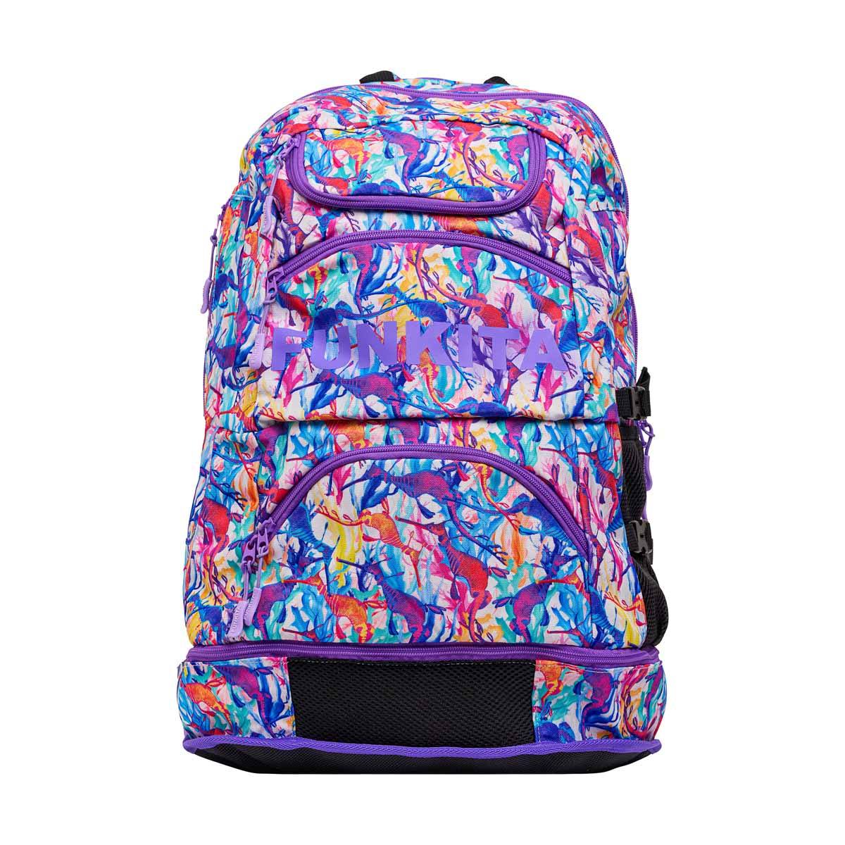 Way Funky Dreamy Weedy Elite Squad backpack featuring colorful weed leaf designs and adjustable straps.