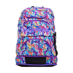 Way Funky Dreamy Weedy Elite Squad backpack featuring colorful weed leaf designs and adjustable straps.