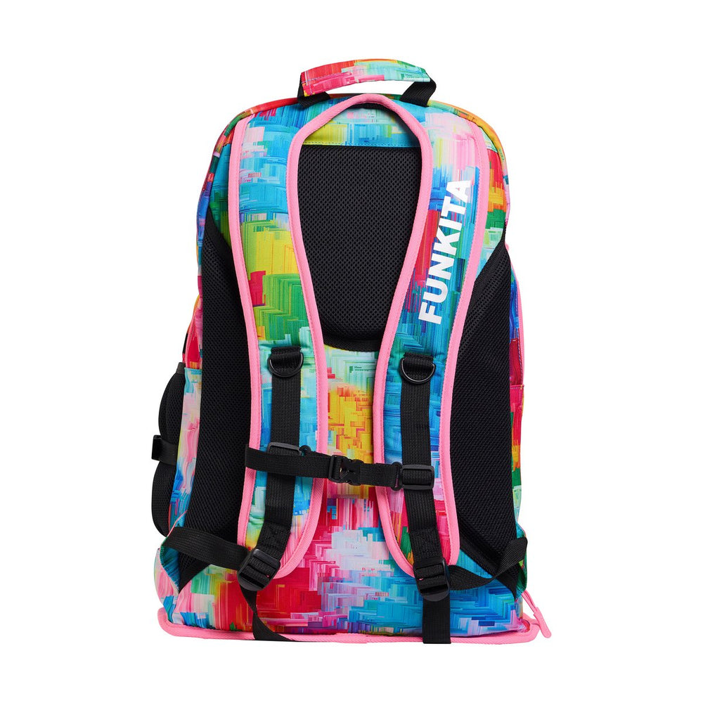 Way Funky Falling Colours Elite Squad backpack in multi-color design with adjustable straps and front zipper pocket.