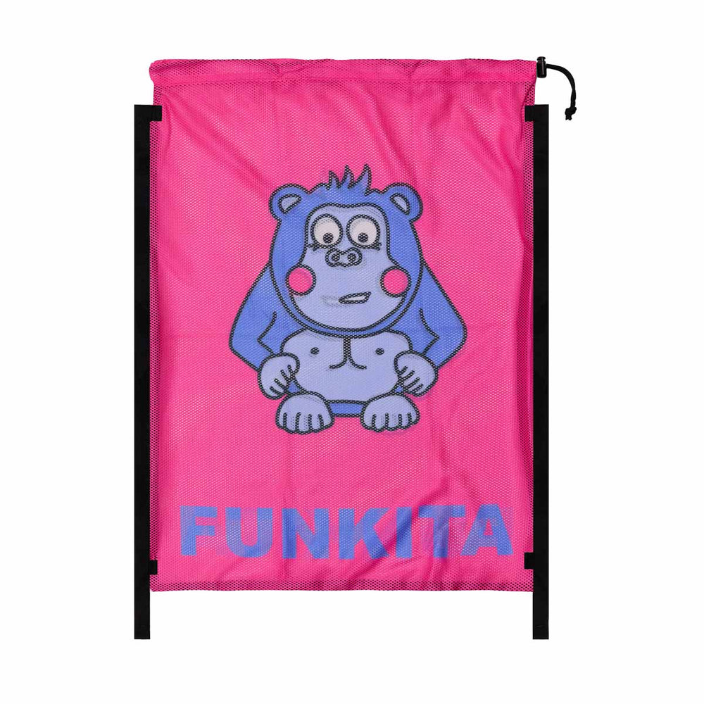 Way Funky purple mesh gear bag with pink accents, back view showing spacious storage and breathable mesh design.