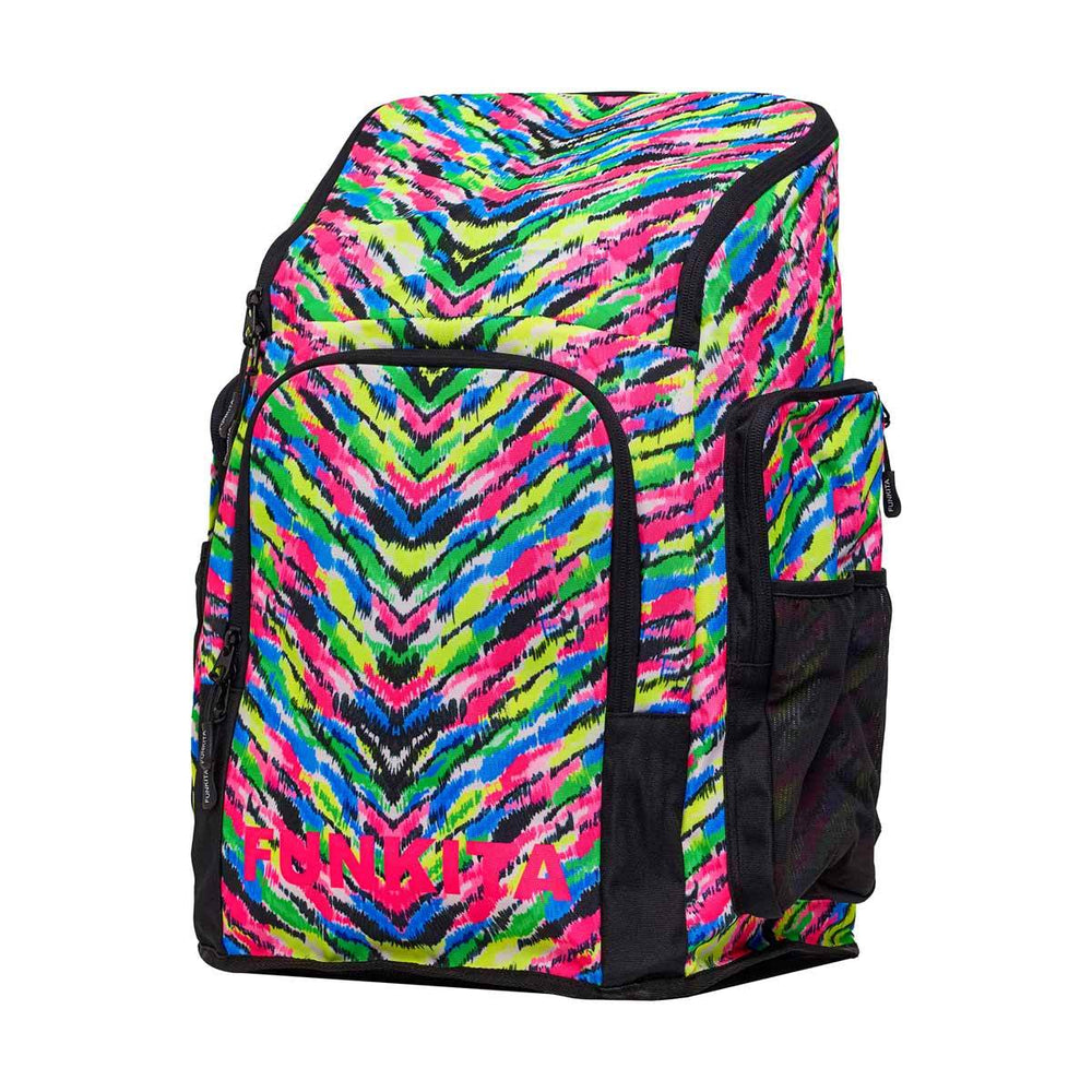 Way Funky Happy Hide Space Case Backpack in multi-color with adjustable straps and spacious main compartment.