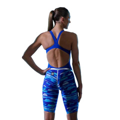Funkita women's Apex Oblivion Pace Racer kneesuit in blue with sleek design and racing fit for competitive swimming.
