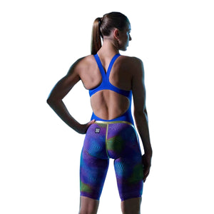 Funkita Women's Apex Oblivion Screen Time kneesuit in multi-color, featuring a vibrant, patterned design for swimming.