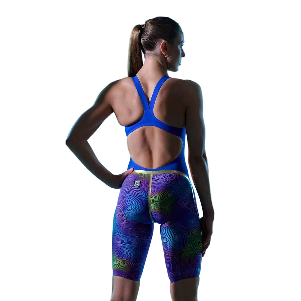 Funkita Women's Apex Oblivion Screen Time kneesuit in multi-color, featuring a vibrant, patterned design for swimming.