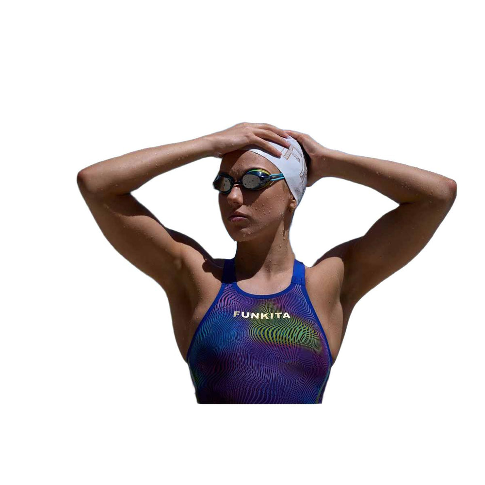 Funkita Women's Apex Oblivion Screen Time kneesuit in multi-color with sleek design, suitable for competitive swimming.
