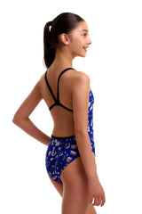 Funkita Girls Scratchy Single Strap One Piece Swimsuit - Blue/Black/White