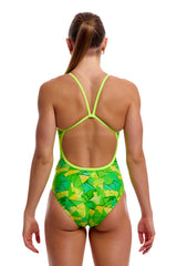 Funkita Womens Try Tonic Single Strap One Piece Swimsuit - Green/Yellow