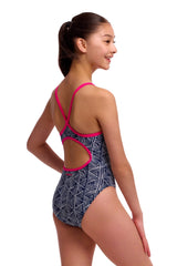 Funkita Girls Stickler Diamond Back One Piece Swimsuit - Black/White/Pink