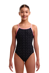 Funkita Girls Be Positive Diamond Back One Piece Swimsuit - Black/Pink