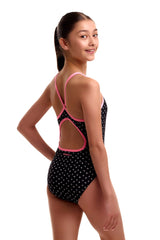 Funkita Girls Be Positive Diamond Back One Piece Swimsuit - Black/Pink