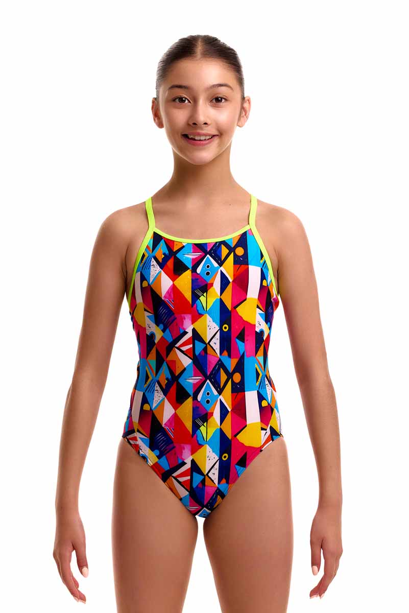 Funkita Girls Broken Blox Diamond Back One Piece Swimsuit - Multi