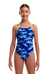 Funkita Girls Clean Marine Diamond Back One Piece Swimsuit - Blue/Multi
