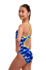 Funkita Girls Clean Marine Diamond Back One Piece Swimsuit - Blue/Multi