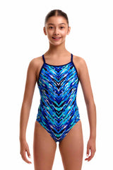 Funkita Girls Fur Seal Diamond Back One Piece Swimsuit - Blue