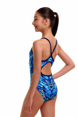 Funkita Girls Fur Seal Diamond Back One Piece Swimsuit - Blue
