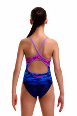 Funkita Girls Pink Peaks Diamond Back One Piece Swimsuit - Pink/Blue