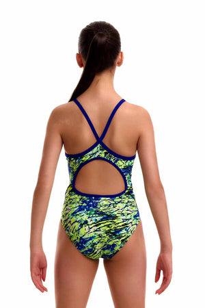 Funkita Girls Scaled Back Diamond Back One Piece Swimsuit - Green/Blue