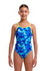 Funkita Girls Try Blue Diamond Back One Piece Swimsuit - Blue