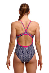 Funkita Womens Stickler Diamond Back One Piece Swimsuit - Black/White/Pink