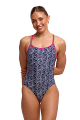 Funkita Womens Stickler Diamond Back One Piece Swimsuit - Black/White/Pink