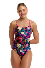Funkita Womens Bed Of Roses Diamond Back One Piece Swimsuit - Multi