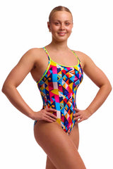 Funkita Ladies Broken Blox Diamond Back One Piece Swimsuit - Multi