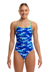 Funkita Womens Clean Marine Diamond Back One Piece Swimsuit - Blue/Multi