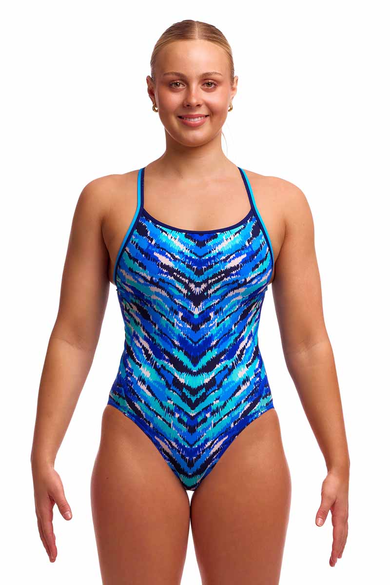 Funkita Ladies Fur Seal Diamond Back One Piece Swimsuit - Blue
