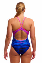 Funkita Ladies Pink Peaks Diamond Back One Piece Swimsuit - Pink/Blue