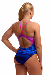 Funkita Ladies Pink Peaks Diamond Back One Piece Swimsuit - Pink/Blue