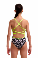 Funkita Girls Arti Mess Strapped In One Piece Swimsuit - Black/White