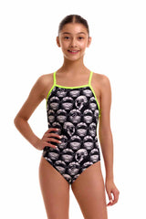 Funkita Girls Arti Mess Strapped In One Piece Swimsuit - Black/White