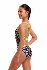 Funkita Girls Arti Mess Strapped In One Piece Swimsuit - Black/White