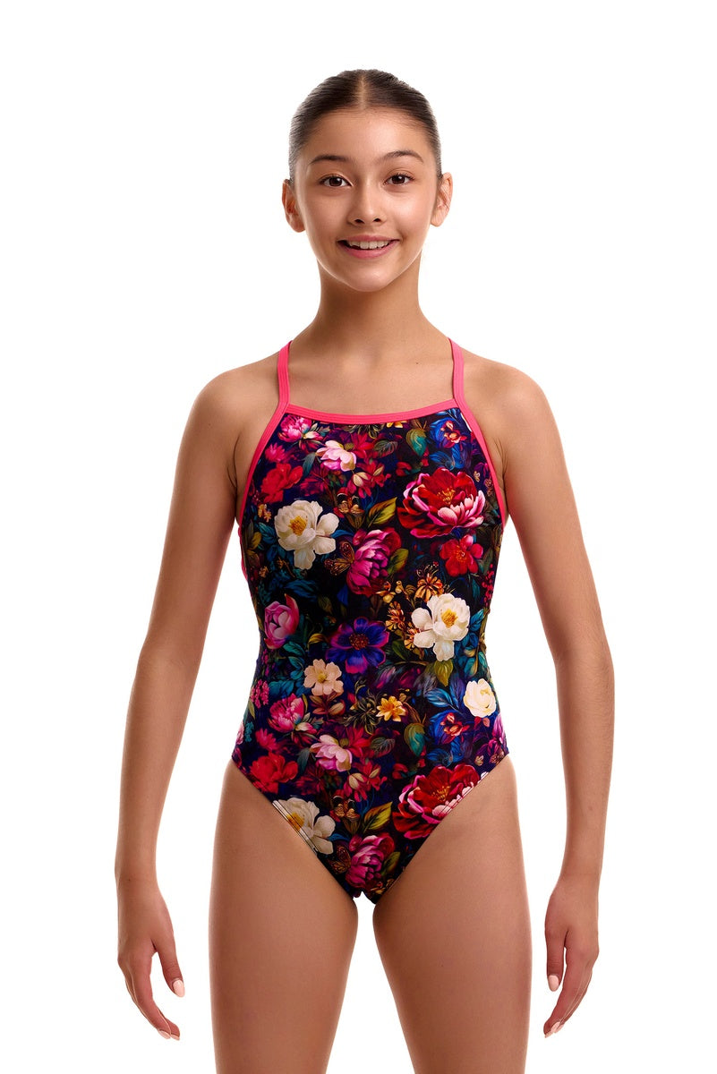 Funkita Girls Bed Of Roses Strapped In One Piece Swimsuit - Multi