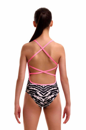 Funkita Girls Fur Elise Strapped In One Piece Swimsuit - White/Black