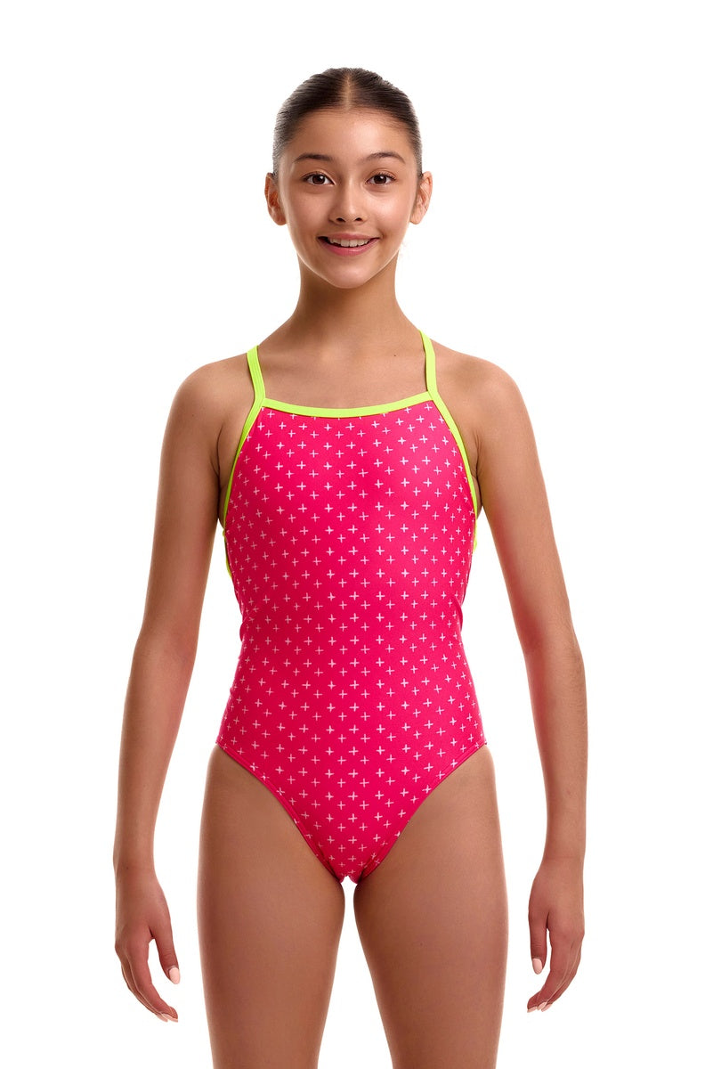 Funkita Girls Pink Proton Strapped In One Piece Swimsuit - Pink/Yellow