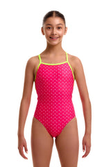 Funkita Girls Pink Proton Strapped In One Piece Swimsuit - Pink/Yellow