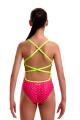 Funkita Girls Pink Proton Strapped In One Piece Swimsuit - Pink/Yellow
